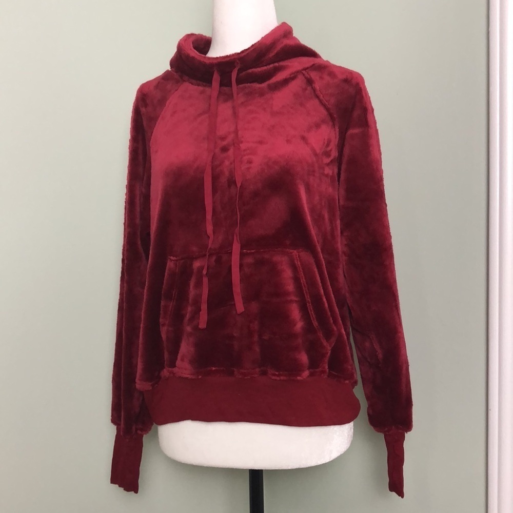 💚 M 💚 NWT Anthro Sweatshirt Velvet Pullover Kangaroo Pocket Mock Neck​